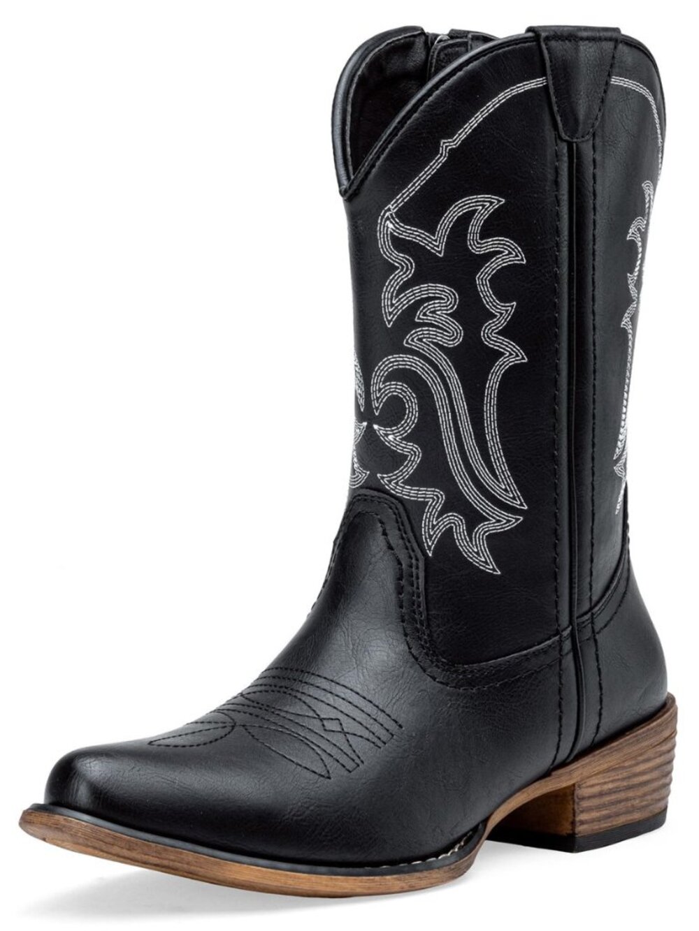 Women's Round Toe Cowboy Boots Mid-Calf Western Cowgirl Boots with Stitched